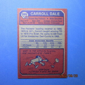 1973 Topps Football #399 Carroll Daleの画像2