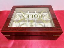 【レア♪ 新品】 ROLEX ロレックス ディスプレイケース １０本収納 木製 識別番号 ガラス天板 腕時計Box_画像5