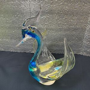 ★大阪堺市/引き取り可★MULTI GLASS マルティグラス 白鳥？ 鳳凰？ スワン 鳥 ガラス工芸 置物 ハンドクラフト 青 黄 硝子 インテリア★