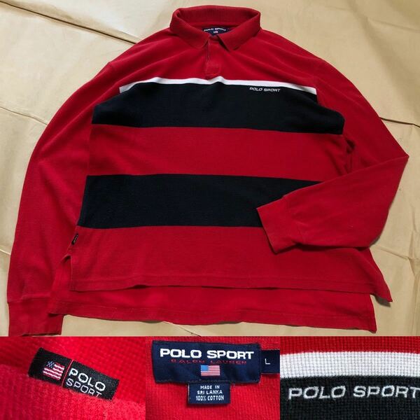 90s POLO SPORT Ralph Lauren 長袖ポロシャツ L 赤黒 ラルフローレン