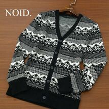 NOID. ノーアイディー 秋冬 ノルディック柄 切替 ウール混★ ニット スリム カーディガン Sz.1　メンズ 黒　C2T08787_9#N_画像1