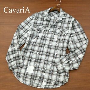 美品★ CavariA キャバリア 秋冬 ペンキ加工★ 長袖 ワーク チェック ネル シャツ Sz.44　メンズ グレー　C2T09417_9#B