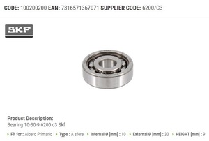 RMS 10020 0200 社外 ボールベアリング SKF 10-30-9 6200/C3 (7035) ベスパ V50/ET3 #2シャフト右