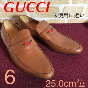[ selling out! free shipping!]A-225 GUCCI! Loafer! Brown! size 6 25.0cm rank! usually put on footwear! business! shoes! Italy made! scratch equipped! unused . close!