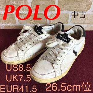 【売り切り!送料無料!】A-113 POLO!スニーカー!白!US8.5 UK7.5 EUR41.5 26.5cm位!普段履き!傷汚れあり!中古!