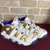 【売り切り!送料無料!】A-207 NIKE AIR MORE UPTEMPO GS!スニーカー!23.5cm!BOYS SIZE!5Y!白!ゴールド!モアテン!おしゃれ!美品!中古!_画像2