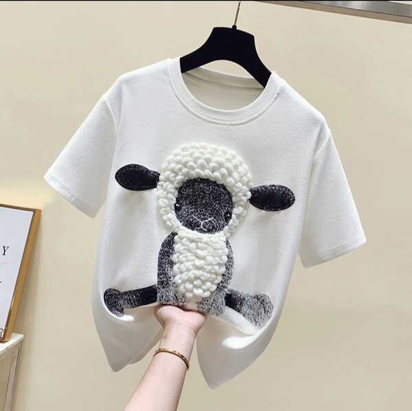 レディース フワモコ羊ロゴ半袖Tシャツ