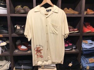 GUESS JEAMS RAYON ALOHA SHIRT SIZE S ゲス ジーンズ レーヨン シャツ 半袖 アロハ オープンカラー 開襟 バックプリント ヤシの木