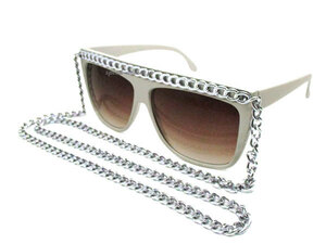 CHAIN SUNGLASS WHITE × BROWN HALF/ゴールドチェーンホワイトブラウンメガネ眼鏡めがねダンサーダンスネックレスストリートダンスレゲエ