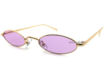 METAL NARROW OVAL SUNGLASS GOLD × PURPLE/メタルナローオーバルサングラスパープル紫カラーレンズ眼鏡メガネ細長横長紫外線カット個性的_画像1