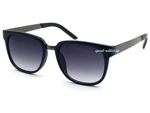 METAL COMBI SQUARE SUNGLASS 艶消しBLACK・GUNMETAL × SMOKE HALF/メタルコンビスクエアサングラスクラシカルブラウンレンズレトロ紫外線