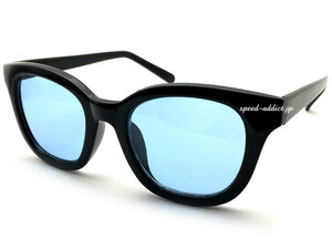 WELLINGTON SUNGLASS for JAPANESE BLACK × LIGHT BLUE/ウェリントンサングラスブラックライトブルーカラーレンズ定番シェイプuvカット