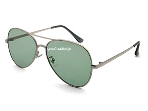 W BRIDGE TEARDROP SUNGLASS SILVER × LIGHT GREEN/Wブリッジティアドロップサングラスシルバーフレームライトグリーンビッグフレーム軽量