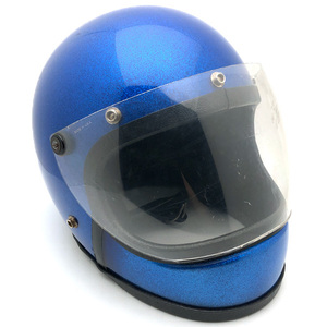 送料無料 可変式シールド付 FULLFACE BLUE METALFLAKE 57cm/フルフェイス青ビンテージヘルメット族ヘル英車英国車トライアンフbsanortonbmw