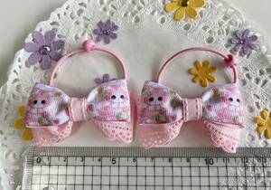 [ stock adjustment ] hand made ribbon hair elastic Kids .. pattern pink 