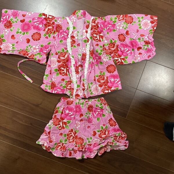 浴衣 甚平 女の子 multi pals ピンク 花柄 かわいい 浴衣ドレス 浴衣