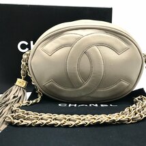 1円 良品 CHANEL シャネル デカココマーク フリンジ チェーン ショルダー バッグ 茶色系 M6166_画像1