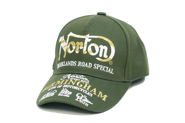 ノートンモーターサイクル コットンキャップ Norton 帽子 カモフラージュラメ刺繍 223N8704 新品 モスグリーン