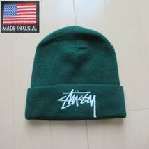 ★即決送込★希少カラ― USA製 STUSSY ニット帽 ビーニーCAP キャップ 帽子 ステューシー 緑 グリーン_画像1