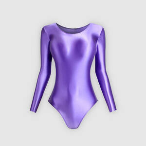 MJINM женский U шея длинный рукав Leotard супер глянец эластичность супер .... костюмы T-back лиловый 