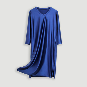 MJINM Vネックパジャマ　超光沢ワンピースドレス コスプレ衣装 伸縮性 極薄素材　ネイビー