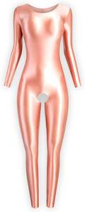 MJINM　全身タイツ　オープンクロッチ 長袖ボディスーツ　超つるつるコスプレ衣装 ピンク
