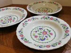  Showa Retro soup plate 3 pieces set pink floral print relief silver . plate beautiful goods Excellent fine China Western-style tableware postage included 