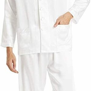 美肌効果 天然繊維 柔らかい19匁 天然シルク100% 上質 サテン メンズ パジャマ ナイトウェア ルームウェア 部屋着 長袖 男性用 ホワイト