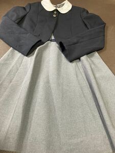  beautiful goods bolero ( dark blue ) One-piece gray, ribbon dark blue, collar white set size 150