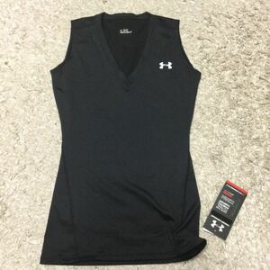  супер стоимость лот меньше размер UNDER ARMOUR Lady's V шея рукав отсутствует компрессионный внутренний S размер черный с биркой не использовался товар 