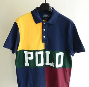 美used ラルフローレン POLO ロゴ 切替 鹿の子地 ポロシャツ size S