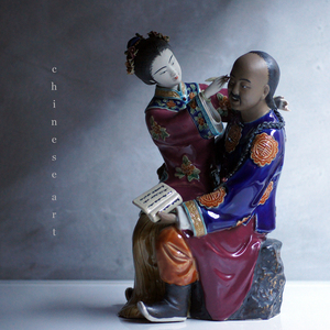 希少 レア 中国 美術 手制精品 夫婦 置物 耳かき 夫 妻 焼物 インテリア オブジェ アート ディスプレイ 陶磁器 人
