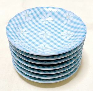 陶磁器　かねみ窯　ブル－花柄　豆皿　取皿7枚