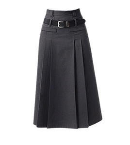  lady's A line skirt long height pleated skirt gray L