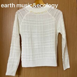 earth music&ecology 首元パール チェック ニット