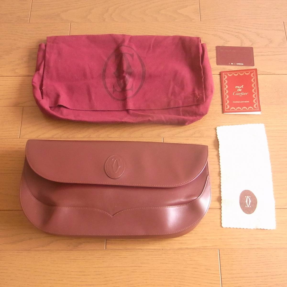 ヴィンテージ Cartierカルティエ ハンドバッグ ワインレッドバー