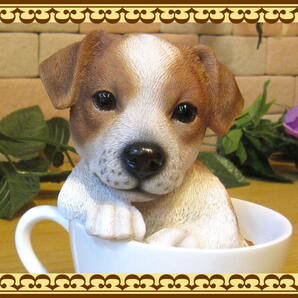 ジャックラッセルテリア 置物 ティーカップドッグＡタイプ リアルな犬のオブジェ いぬのフィギュア ガーデニングの画像1