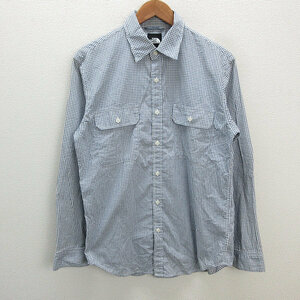 y■ノースフェイス/THE NORTH FACE L/S Basic Shirt 長袖ベーシックシャツ■白/青【メンズL】MENS/19【中古】