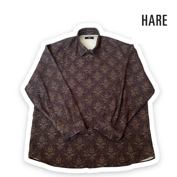 【HARE】柄シャツ ダークブラウン