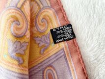 ETRO イタリア製シルク混ストール ペイズリー ピンク パープル イエロー スカーフ マフラー エトロ_画像6