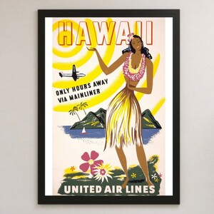 HAWAII Hawaii sightseeing illustration art lustre poster A3 bar Cafe Vintage retro interior travel travel advertisement hula dance or f