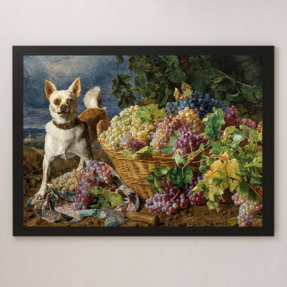 Waldmuller Dog Guarding the Basket Painting Art Glossy Poster A3 Bar Cafe Classic Interior Landscape Painting Animal Painting Still Life Grape, residence, interior, others