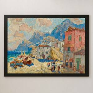 ゴルバトフ『スペインの海辺の町』絵画 アート 光沢 ポスター A3 バー カフェ クラシック インテリア 風景画 印象派 ヨーロッパ ヨット