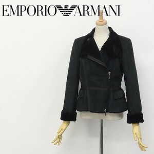 国内正規品◆EMPORIO ARMANI エンポリオ アルマーニ フェイク エコ ムートン スエード ジップアップ ジャケット ブラック 38