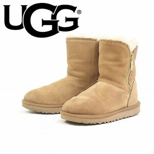 ◆UGG アグ FLORENCE フローレンス 1013165 スープスキン ムートン ジップアップ ブーツ ベージュ 23cm