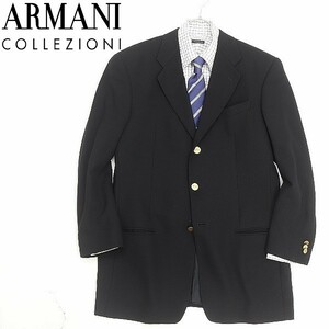 ◆ARMANI COLLEZIONI アルマーニコレツィオーニ 金釦 シャドー織柄 3B シングル テーラード ジャケット ブラック