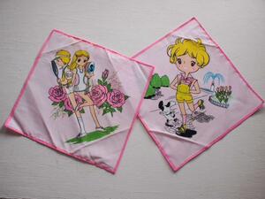  retro miscellaneous goods * young lady manga handkerchie 2 pieces set *A tennis * walk 