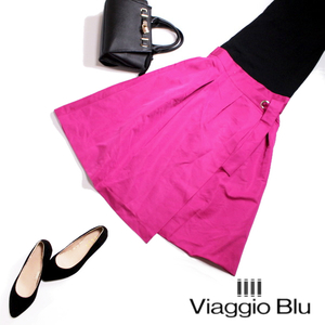 美品 ビアッジョブルー Viaggio Blu ジャヴァコーポレーション ■ 春 夏 きれい色 ミモレ丈 フレアスカート 2 濃いピンク マゼンタ ベルト