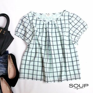  beautiful goods soup soup stock ) world # summer shadow .. pattern short sleeves chiffon cut and sewn 11 number L mint green pull over blouse 