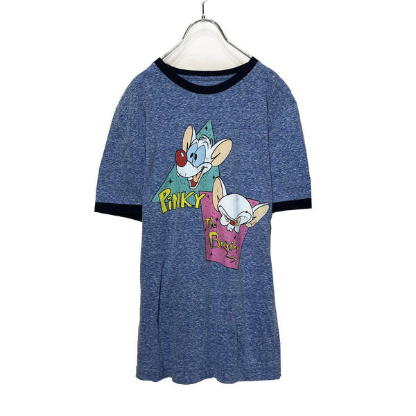 USA製 半袖 リンガーTシャツ トリムTシャツ ピンキー&ブレイン ワーナーブラザース アニメ プリント メンズS BA1348